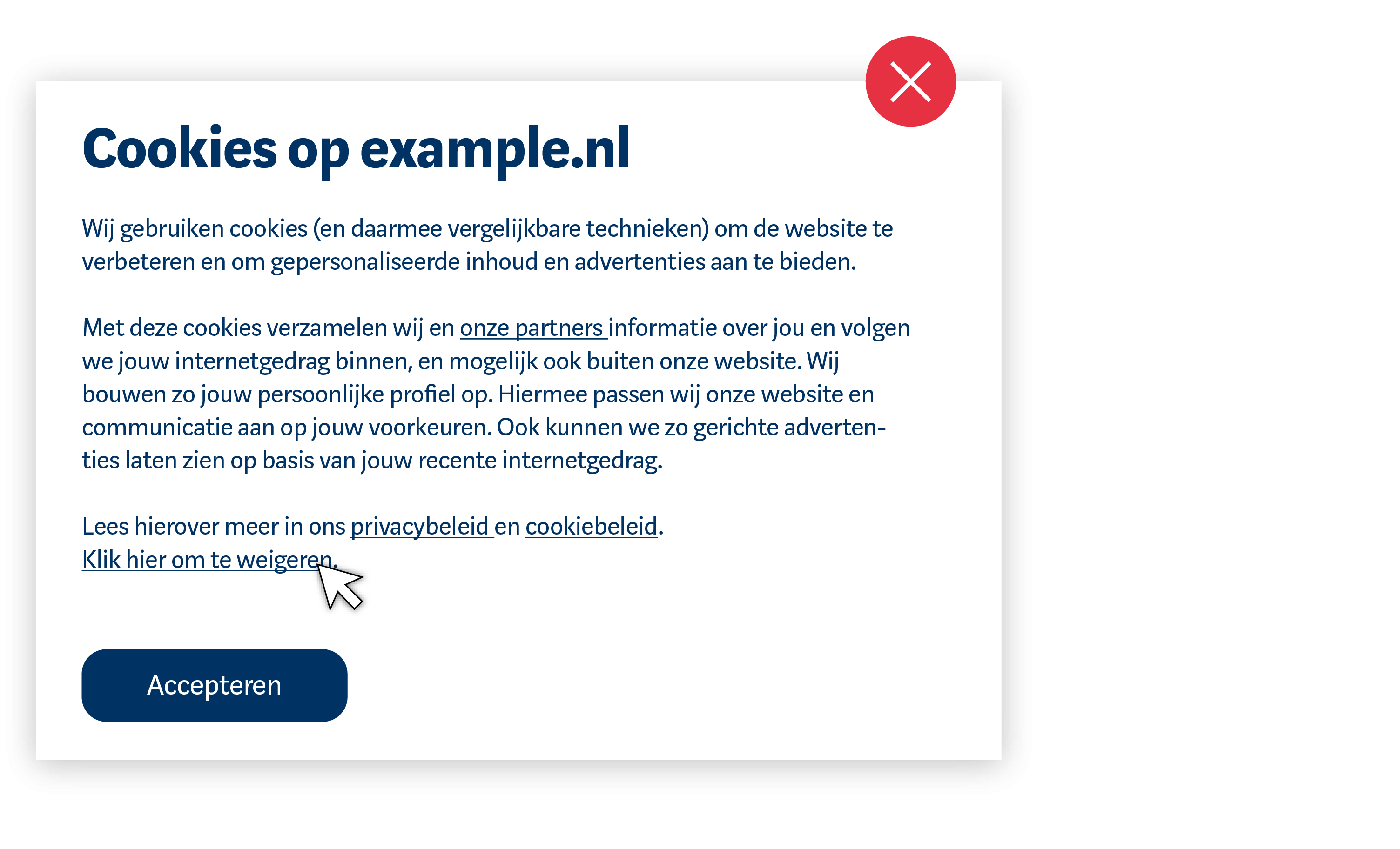 Fout voorbeeld: gebruik geen onopvallende link in de tekst