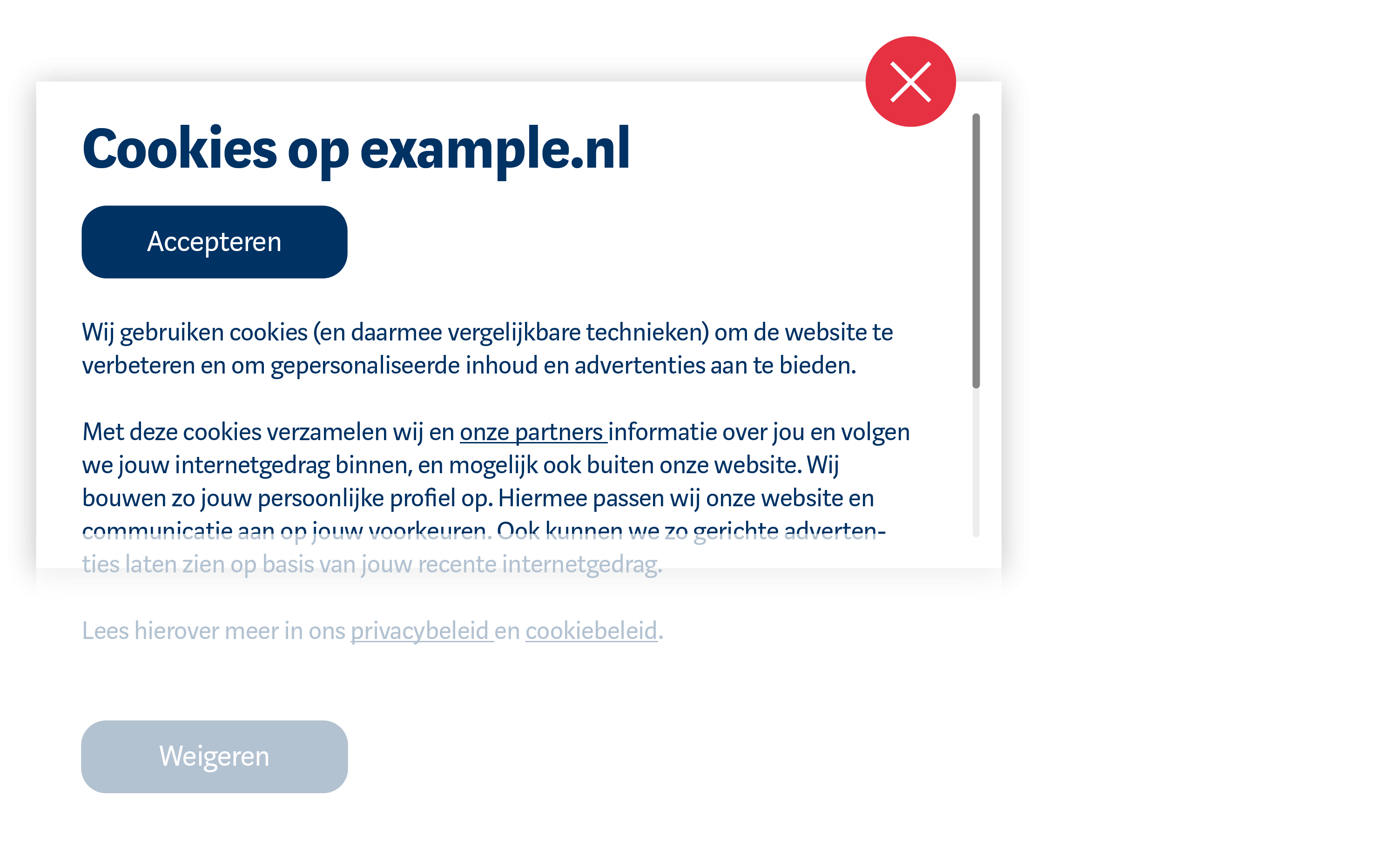 Fout voorbeeld: verberg bepaalde keuzes niet